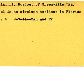 World War II, Vindicator, Roscoe Foglia, Greenville, killed, accident, Florida, 1944, Mahoning, Trumbull
