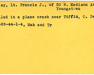 World War II, Vindicator, Francis J. Foley, Youngstown, killed, accident, 1944, Mahoning, Trumbull