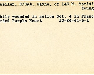 World War II, Vindicator, Wayne Follweiler, Youngstown, wounded, France, award, Purple Heart, 1944