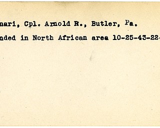 World War II, Vindicator, Arnold R. Fornari, Butler, wounded, Africa, 1943