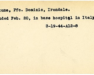 World War II, Vindicator, Dominic Fortune, Irondale, wounded, hospitalized, Italy, 1944