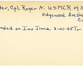 World War II, Vindicator, Roger N. Foster, USMCR, Grove City, wounded, Iwo Jima, 1945, Trumbull