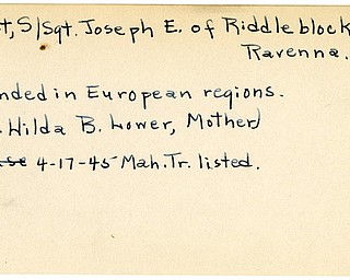 World War II, Vindicator, Joseph E. Foust, Ravenna, wounded, Europe, Hilda B. Lower, 1945, Mahoning, Trumbull