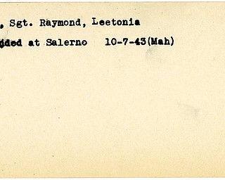 World War II, Vindicator, Raymond Fox, Leetonia, wounded, Salerno, 1943, Mahoning