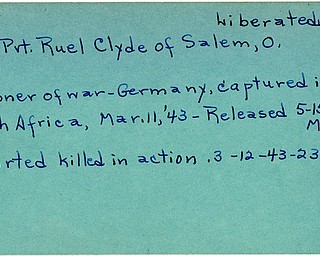World War II, Vindicator, Ruel Clyde Fox, Salem, Ohio, liberated, prisoner, Germany, captured, North Africa, 1943, killed, 1945, Mahoning