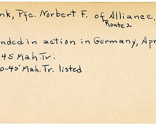 World War II, Vindicator, Norbert Frank, Alliance, wounded, Germany, 1945, Mahoning, Trumbull