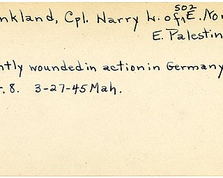 World War II, Vindicator, Harry L. Frankland, East Palestine, wounded, Germany, 1945, Mahoning