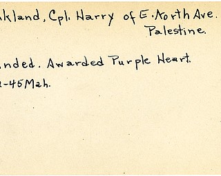 World War II, Vindicator, Harry Frankland, East Palestine, wounded, award, Purple Heart, 1945, Mahoning