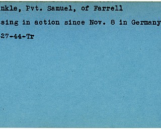 World War II, Vindicator, Samuel Frankle, Farrell, missing, Germany, 1944, Trumbull