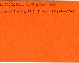 World War II, Vindicator, James R. Franks, East Liverpool, killed, France, 1944