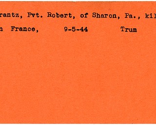 World War II, Vindicator, Robert Frantz, Sharon, Pennsylvania, killed, France, 1944, Trumbull