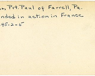 World War II, Vindicator, Paul Franz, Farrell, Pennsylvania, wounded, France, 1945