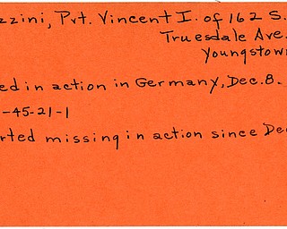 World War II, Vindicator, Vincent I. Frazzini, Youngstown, killed, Germany, 1945, missing