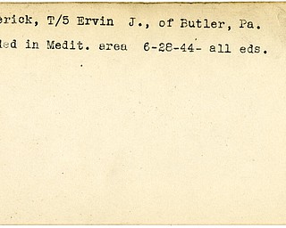 World War II, Vindicator, Ervin J. Frederick, Butler, wounded, Mediterranean, 1944