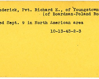 World War II, Vindicator, Richard E. Frederick, Youngstown, died, North America, 1943
