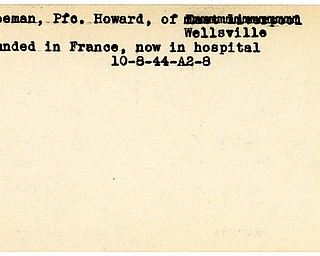 World War II, Vindicator, Howard Freeman, Wellsville, wounded, France, hospitalized, 1944