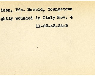 World War II, Vindicator, Harold Freisen, Youngstown, wounded, Italy, 1943