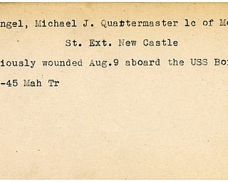 World War II, Vindicator, Michael J. Frengel, New Castle, wounded, 1945, Mahoning, Trumbull