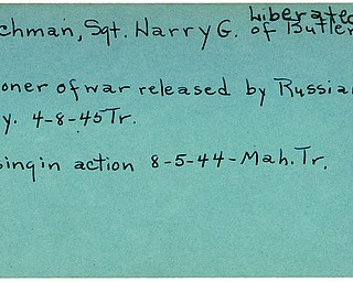 World War II, Vindicator, Harry G. Fritchman, Butler, liberated, prisoner, 1945, missing, 1944, Mahoning, Trumbull
