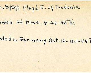 World War II, Vindicator, Floyd E. Fritz, Fredonia, wounded, 1945, 1944, Trumbull, Germany