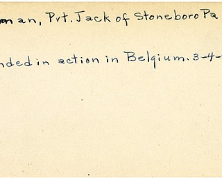 World War II, Vindicator, Jack Frohman, Stoneboro, Pennsylvania, wounded, Belgium, 1945, Trumbull
