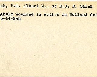 World War II, Vindicator, Albert M. Fronk, Salem, wounded, Holland, 1944, Mahoning
