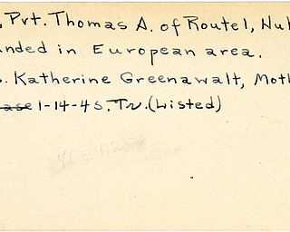 World War II, Vindicator, Thomas A. Fry, Hubbard, wounded, Europe, Katherine Greenawalt, 1945, Trumbull