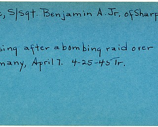 World War II, Vindicator, Benjamin A. Frye Jr., Sharpsville, missing, Germany, bombing raid, 1945, Trumbull