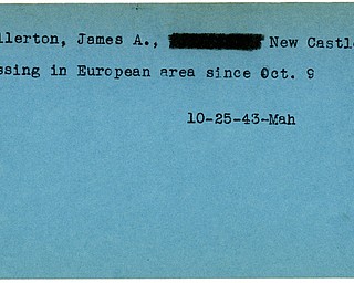 World War II, Vindicator, James A. Fullerton, New Castle, missing, Europe, 1943, Mahoning