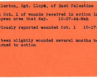 World War II, Vindicator, Lloyd Fullerton, East Palestine, wounded, killed, Europe, 1944, Mahoning