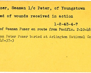 World War II, Vindicator, Peter Fuzer, Youngstown, Seaman, wounded, killed, 1943, 1948