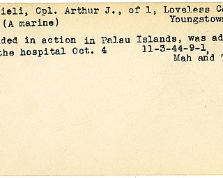 World War II, Vindicator, Arthur J. Gabrieli, Youngstown, marine, wounded, Palau Islands, hospitalized, 1944, Mahoning, Trumbull
