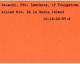 World War II, Vindicator, Lawrence Galardi, Youngstown, killed, Makin Island, 1943