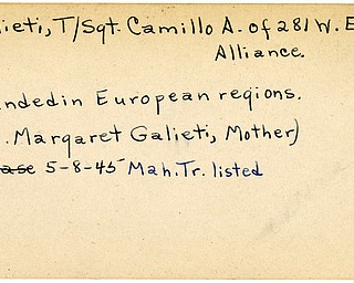 World War II, Vindicator, Camillo A. Galieti, Alliance, wounded, Europe, Margaret Galieti, 1945, Mahoning, Trumbull