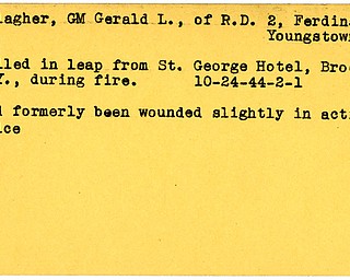 World War II, Vindicator, Gerald L. Gallagher, Youngstown, killed, 1944, wounded