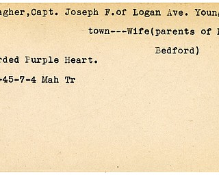 World War II, Vindicator, Joseph F. Gallagher, Youngstown, award, Purple Heart, 1945, Mahoning, Trumbull