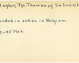 World War II, Vindicator, Thomas Gallagher, Salineville, wounded, Belgium, 1945, Mahoning