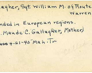 World War II, Vindicator, William M. Gallagher, Warren, wounded, Europe, Maude C. Gallagher, 1945, Mahoning, Trumbull