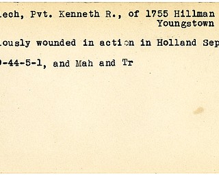 World War II, Vindicator, Kenneth R. Gallech, Youngstown, wounded, Holland, 1944, Mahoning, Trumbull