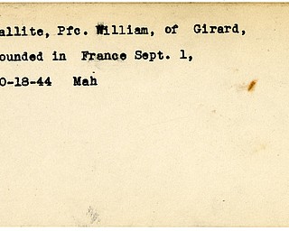 World War II, Vindicator, William Gallite, Girard, wounded, France, 1944, Mahoning