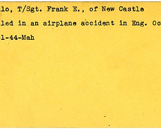 World War II, Vindicator, Frank E. Gallo, New Castle, killed, accident, 1944, Mahoning