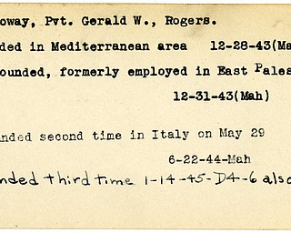 World War II, Vindicator, Gerald W. Galloway, Rogers, wounded, Mediterranean, 1943, Mahoning, Italy, 1944, 1945, Trumbull