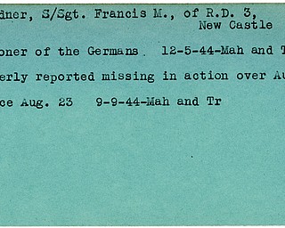 World War II, Vindicator, Francis M. Gardner, New Castle, prisoner, Germans, Germany, 1944, Mahoning, Trumbull, missing, Austria