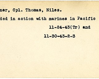 World War II, Vindicator, Thomas Gardner, Niles, wounded, Pacific, marines, 1943, Trumbull