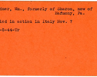 World War II, Vindicator, William Gardner, Sharon, Harmony, Pennsylvania, killed, Italy, 1944, Trumbull