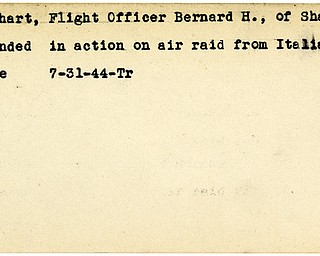 World War II, Vindicator, Bernard H. Garhart, Sharon, wounded, air raid, Italian base, Italy, Flight Officer, 1944, Trumbull
