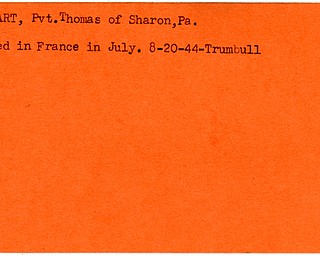 World War II, Vindicator, Thomas Garhart, Sharon, Pennsylvania, killed, Frane, 1944, Trumbull