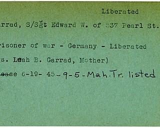 World War II, Vindicator, Edward W. Garrad, liberated, Butler, prisoner, Germany, Leah B. Garrad, 1945, Mahoning, Trumbull