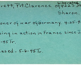 World War II, Vindicator, Clarence Garrett, liberated, Sharon, prisoner, Germany, 1945, Trumbull, missing, France