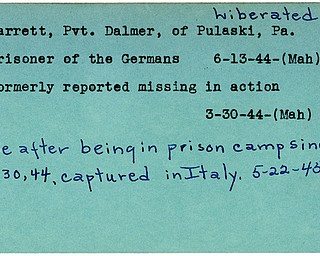 World War II, Vindicator, Dalmer Garrett, Pulaski, liberated, prisoner, Germany, 1944, Mahoning, missing, 1945, Trumbull, Italy